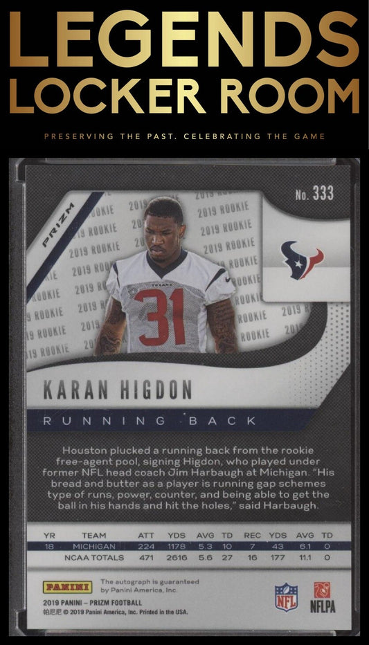 2019 Panini Prizm #333 Karan Higdon Rookie Autographs