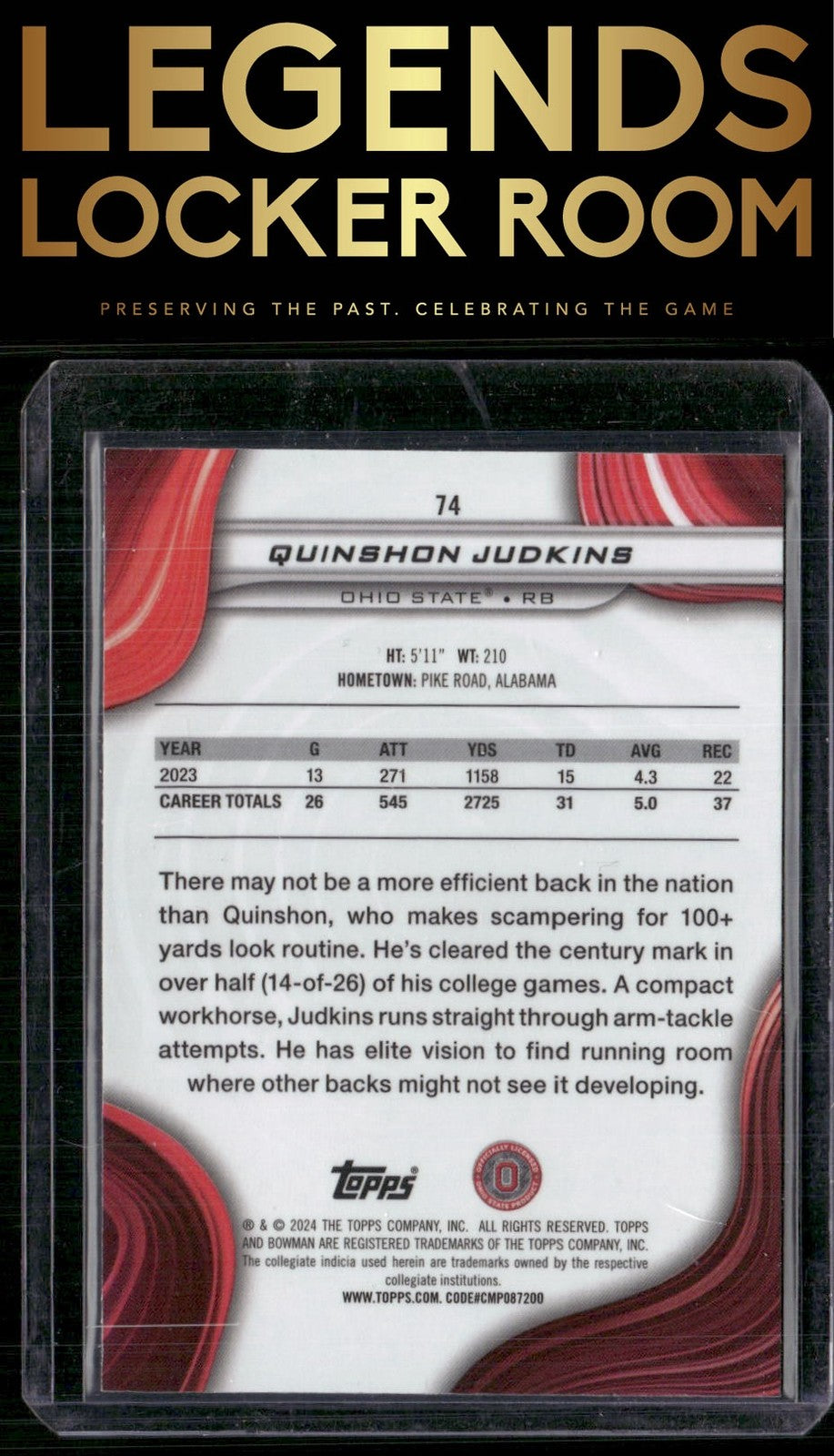 2024 Bowman University Best #74 Quinshon Judkins Yellow Refractor #/75