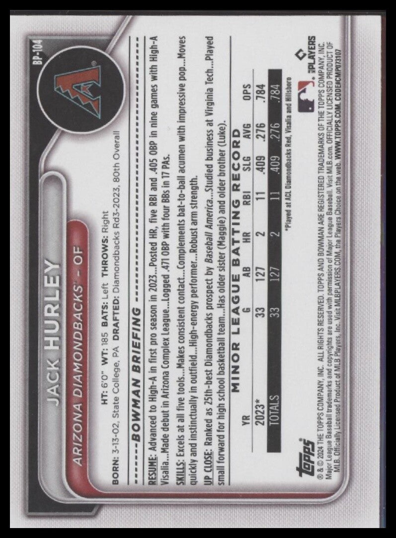 2024 Bowman #BCP-104 Jack Hurley Chrome Prospects