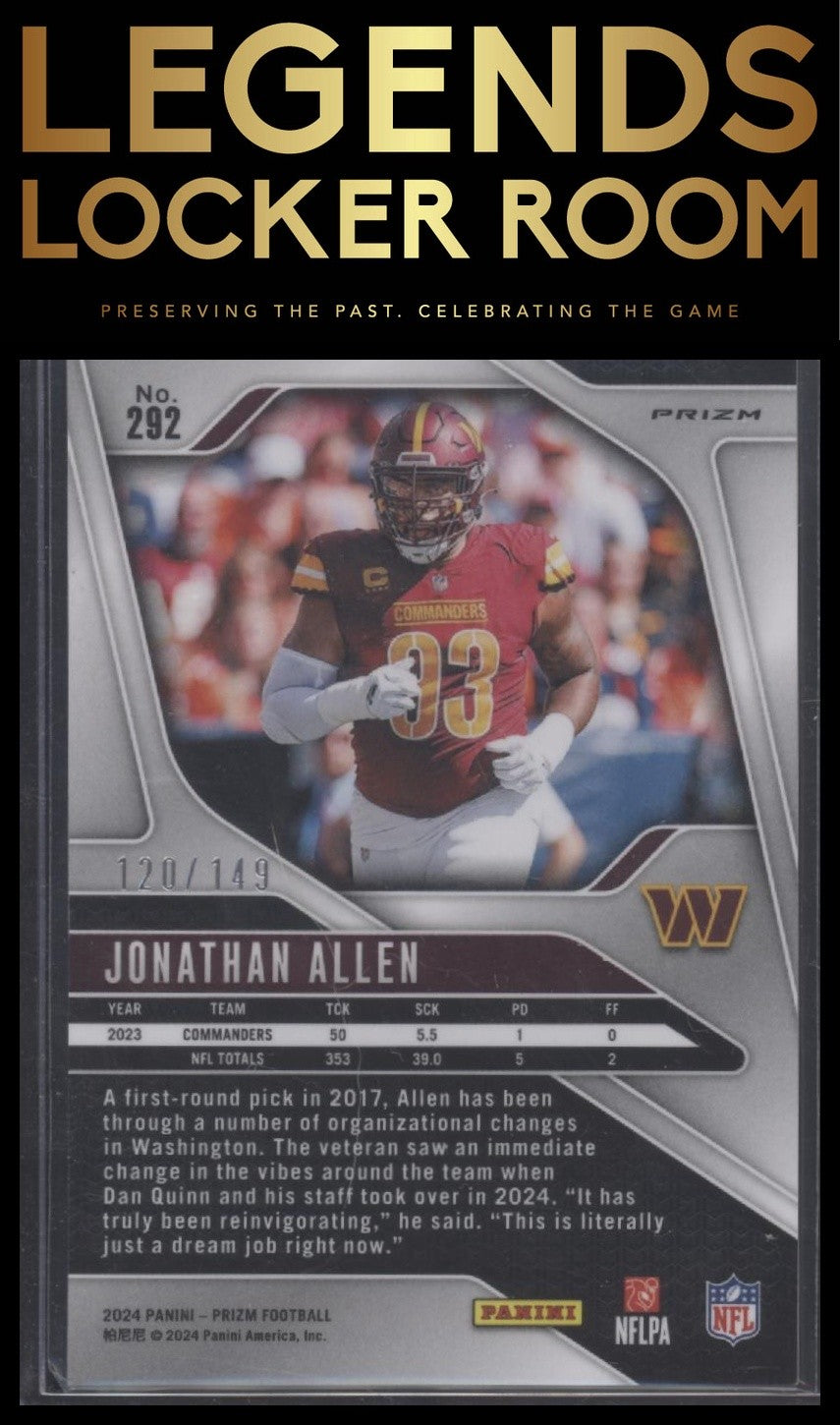 2024 Panini Prizm #292 Jonathan Allen Red Wave #/149