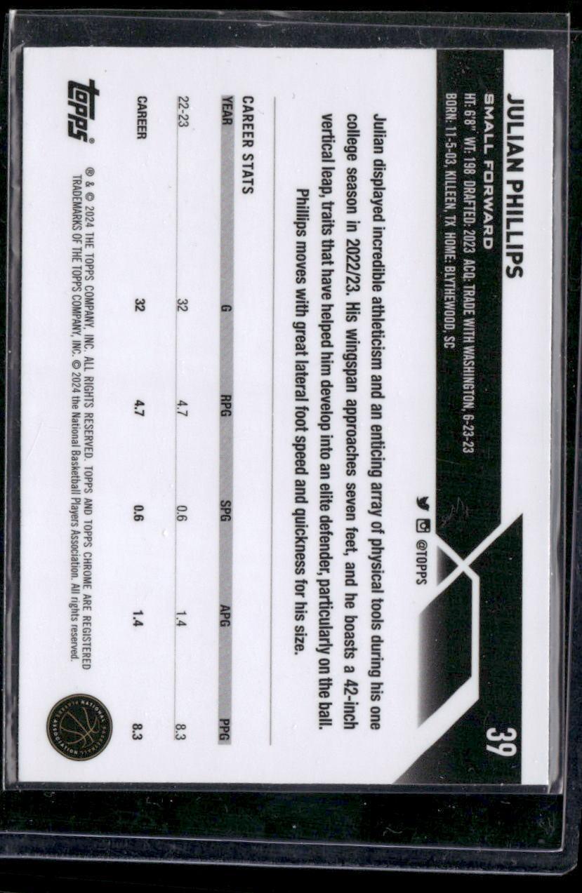 2023-24 Topps Chrome #39 Julian Phillips Negative Refractors