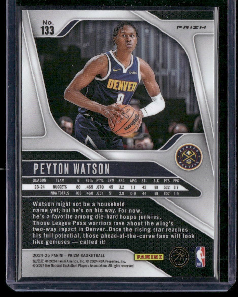 2024-25 Panini Prizm #133 Peyton Watson Prizms Silver