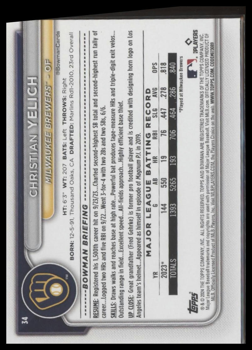 2024 Bowman #34 Christian Yelich