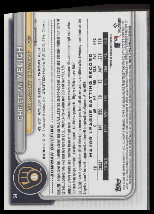 2024 Bowman #34 Christian Yelich