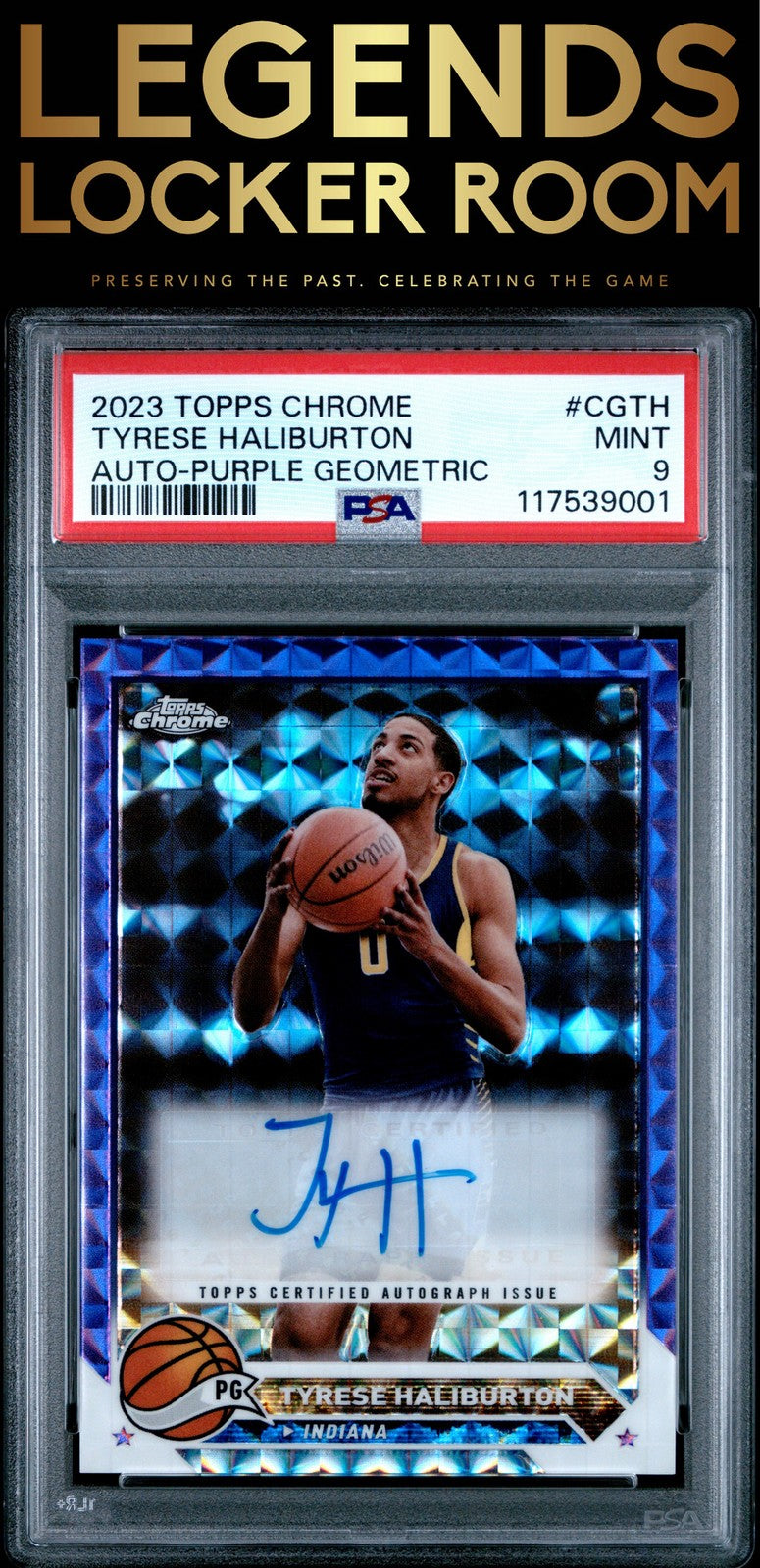 2023 Topps Chrome Topps Chrome Auto Tyrese Haliburton Purple Geometric PSA 9