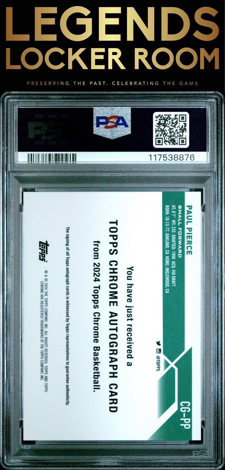 2023 Topps Chrome Topps Chrome Autographs Paul Pierce Purple Geometric PSA 10