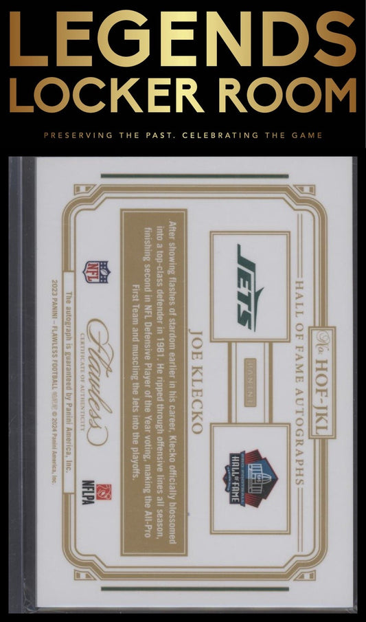 2023 Panini Flawless #HOF-JKL Joe Klecko Hall of Fame Autographs Sapphire #/10