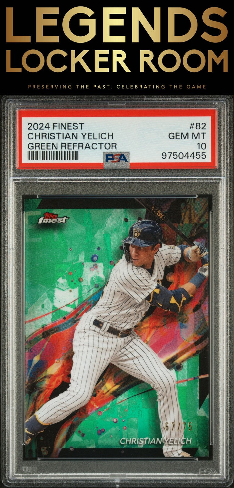2024 Topps Finest #82 Christian Yelich Green Refractor PSA 10
