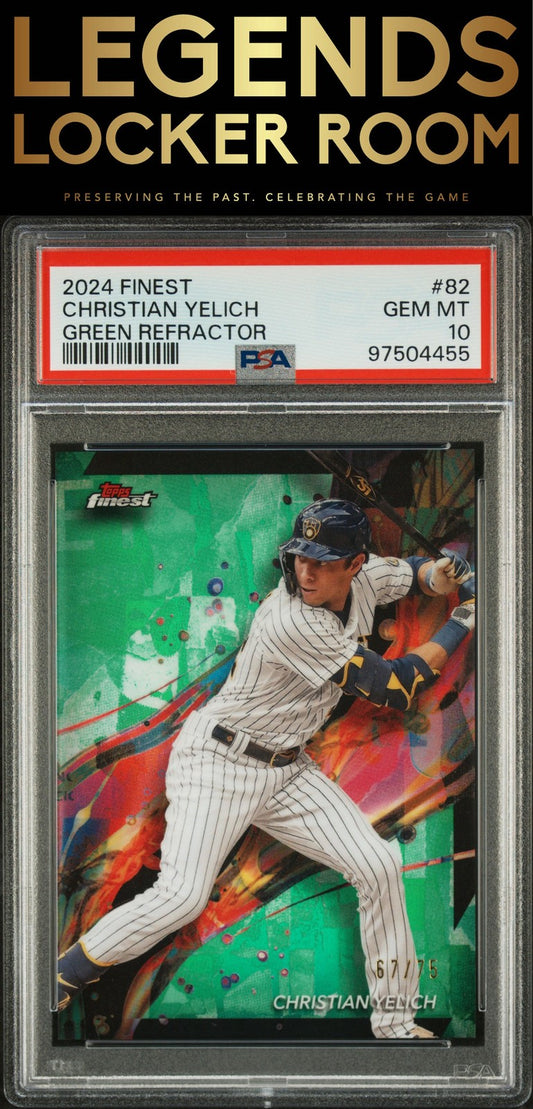2024 Topps Finest #82 Christian Yelich Green Refractor PSA 10