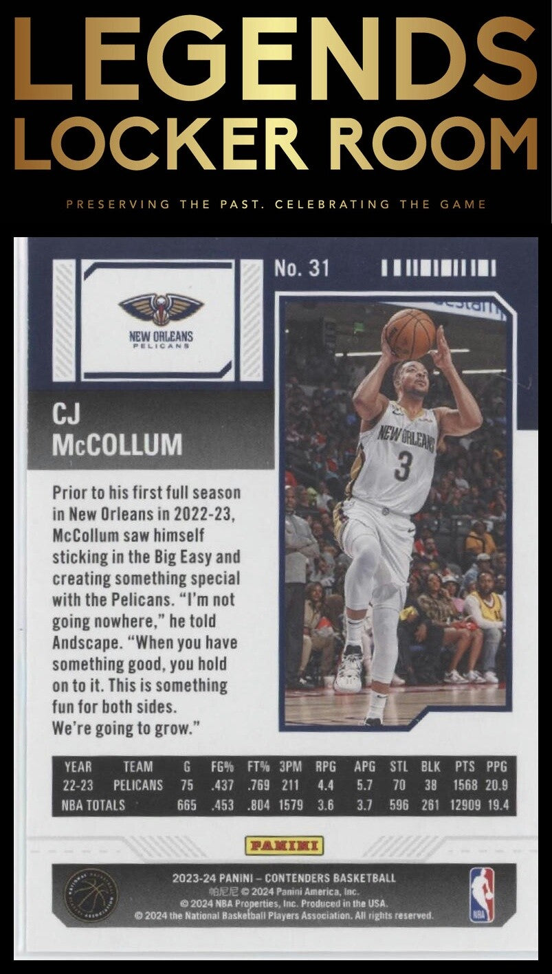 2023-24 Panini Contenders #31 CJ McCollum Season Ticket Retail