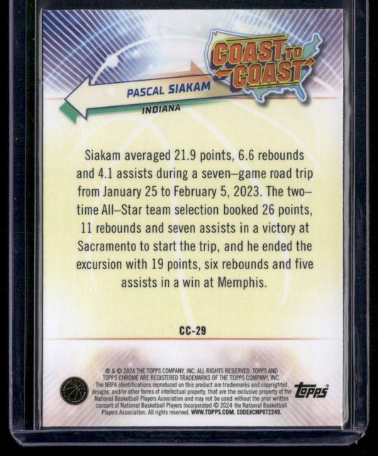 2023-24 Topps Chrome #CC-29 Pascal Siakam Coast to Coast