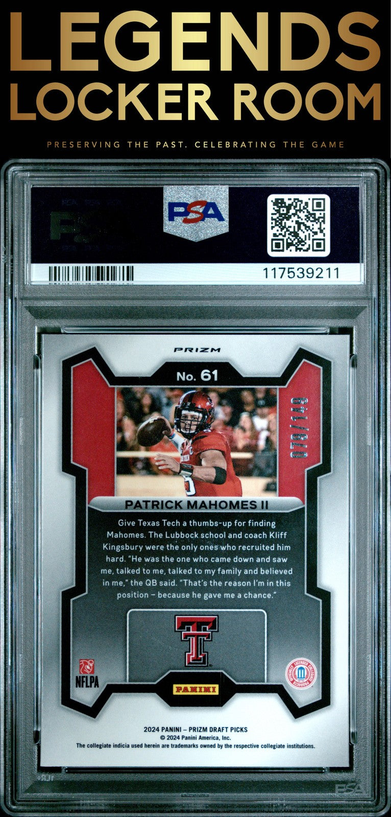 2024 Panini Prizm Draft Picks #61 Patrick Mahomes Ii Purple Ice PSA 10