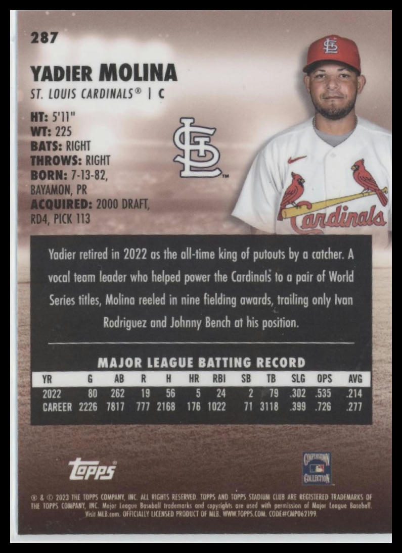 2023 Stadium Club #287 Yadier Molina