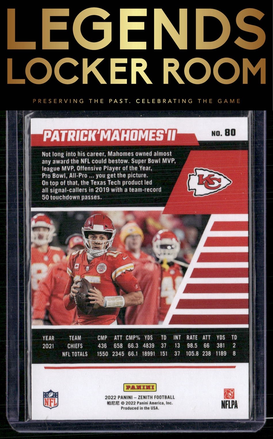 2022 Zenith #80 Patrick Mahomes II Red Zone