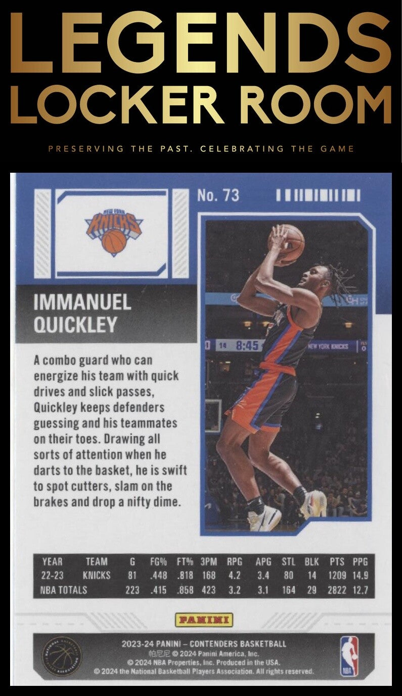 2023-24 Panini Contenders #73 Immanuel Quickley Season Ticket Retail