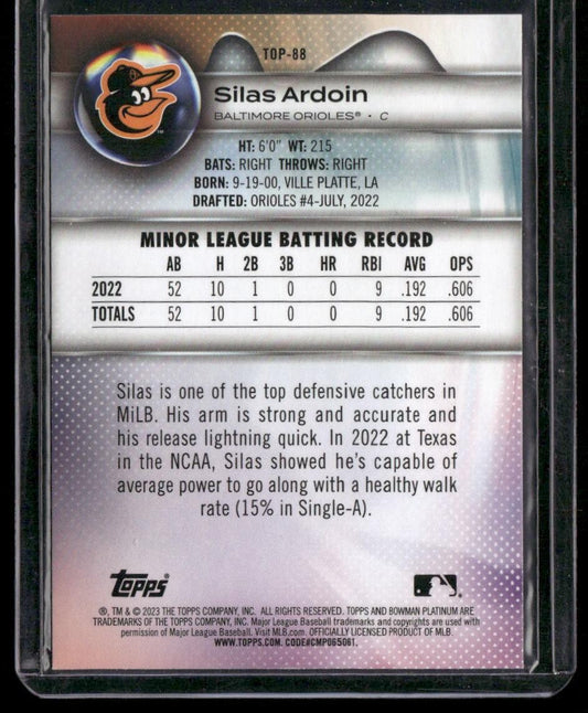 2023 Bowman Platinum #TOP-88 Silas Ardoin Top Prospects