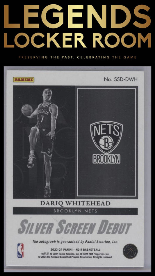 2023-24 Panini Noir Dariq Whitehead Silver Screen Debut Signatures Gold 01/25