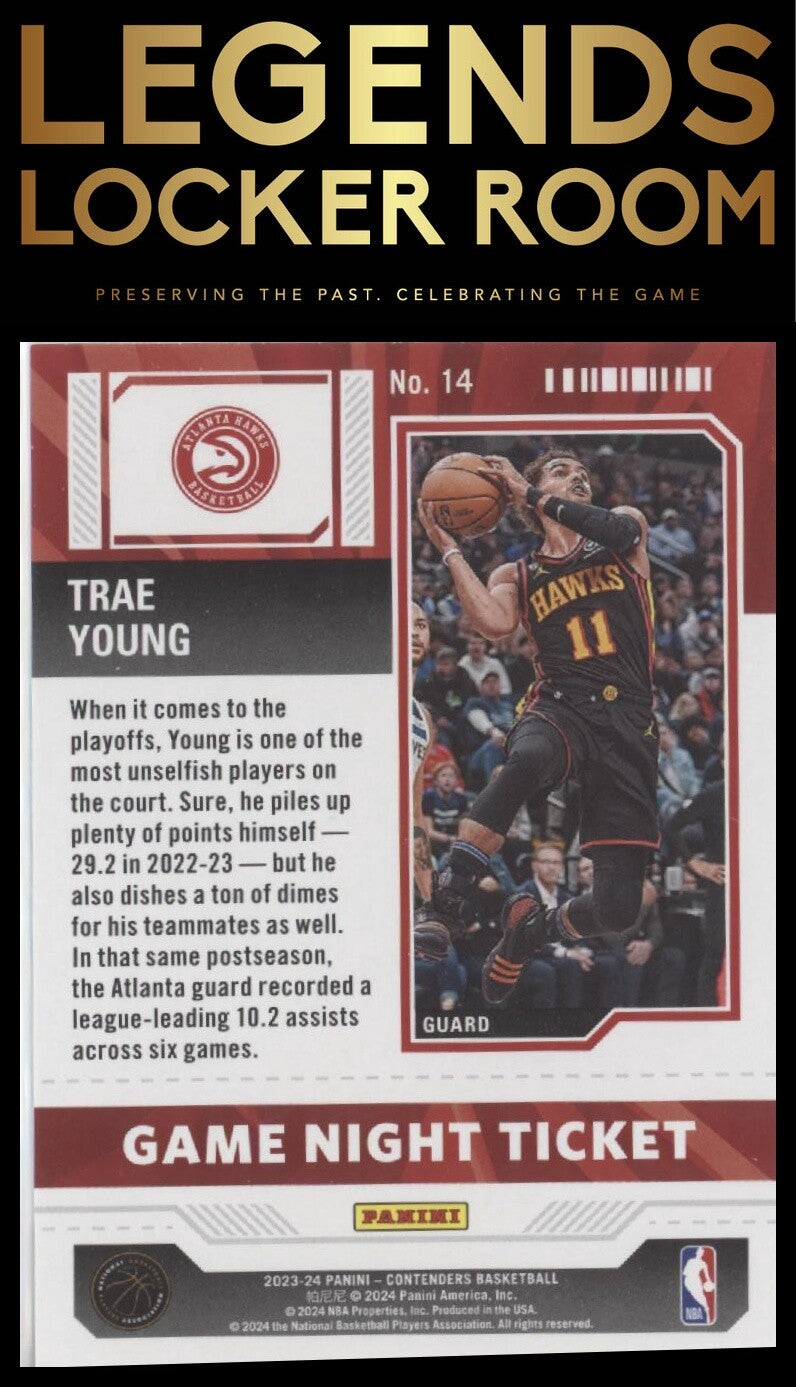2023-24 Panini Contenders #14 Trae Young Game Night Ticket