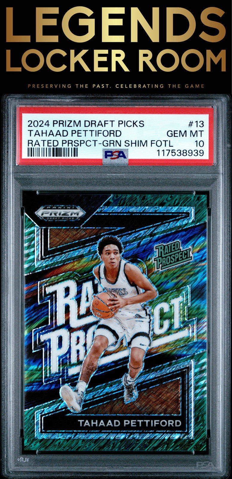 2024 Panini Prizm Draft Picks Tahaad Pettiford Green Shimmer /3 Fotl PSA 10