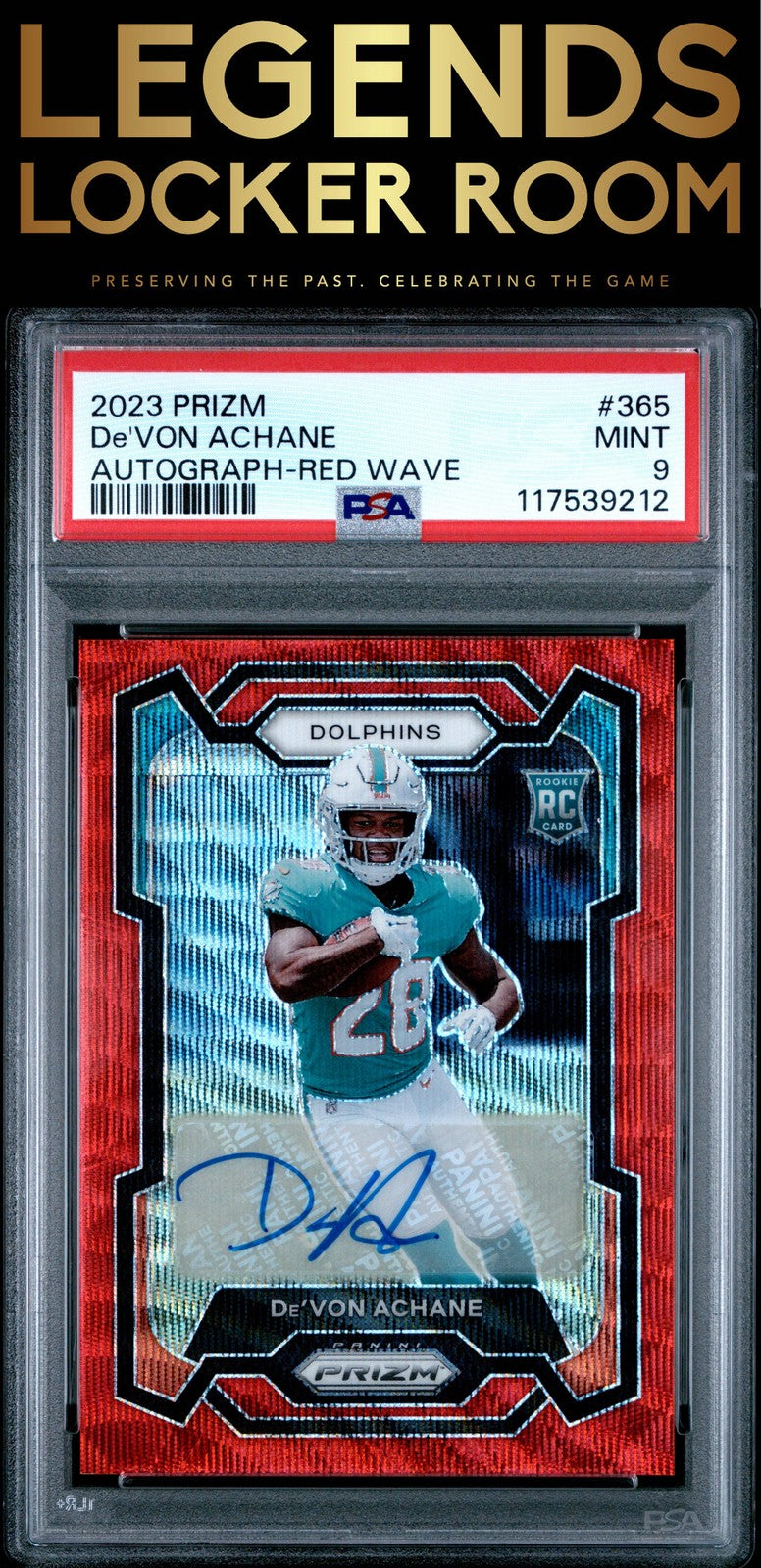 2023 Panini Prizm #365 De'Von Achane Autograph-Red Wave PSA 9