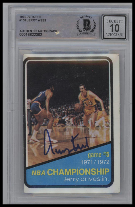 1972-73 Topps #158 Playoffs G5/Jerry West Auto BGS 10