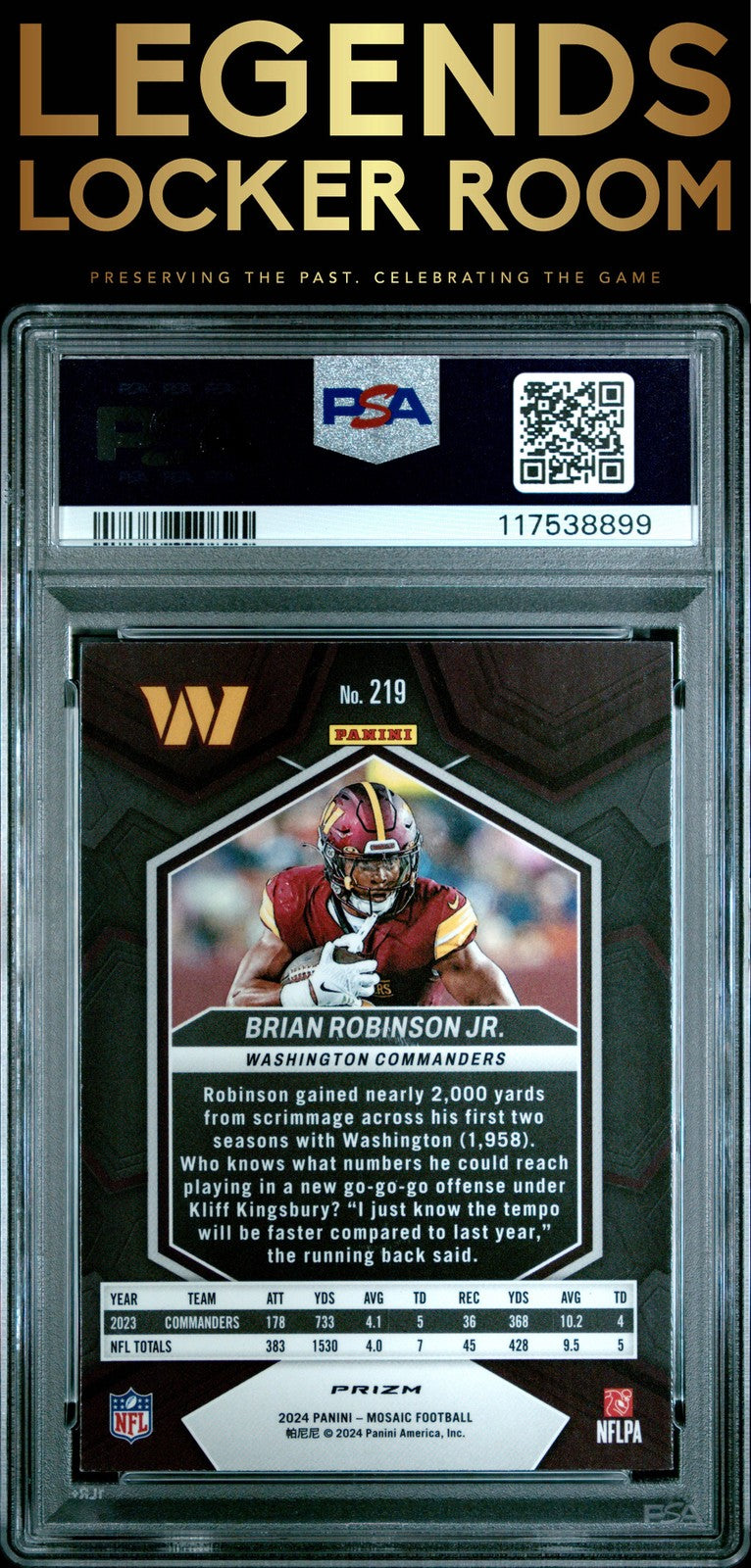 2024 Panini Mosaic #219 Brian Robinson Jr. Genesis PSA 9
