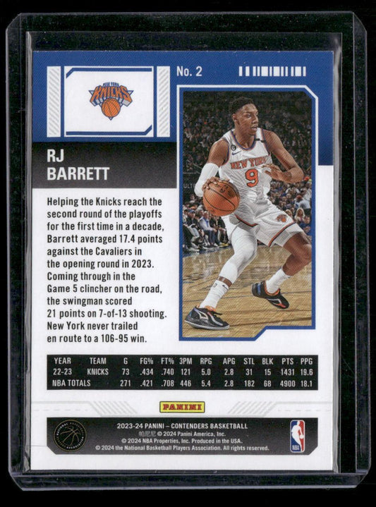 2023-24 Panini Contenders #2 RJ Barrett Game Ticket Bronze
