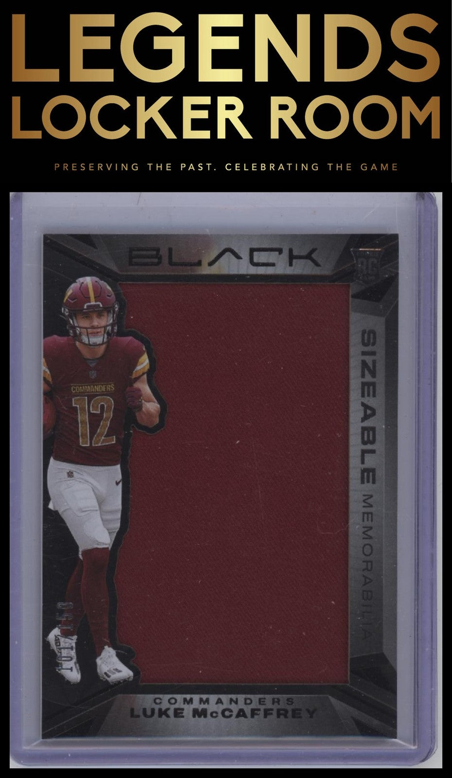 2024 Panini Black #SR-LMY Luke McCaffrey Sizeable Rookie Memorabilia #/150