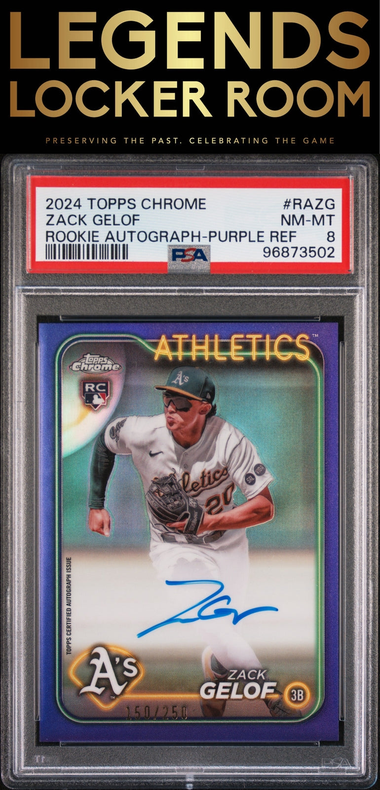 2024 Topps Chrome Zack Gelof Rookie Autograph-Purple Ref PSA 8
