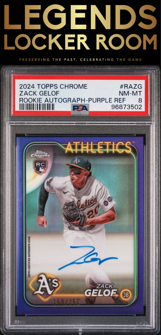 2024 Topps Chrome Zack Gelof Rookie Autograph-Purple Ref PSA 8