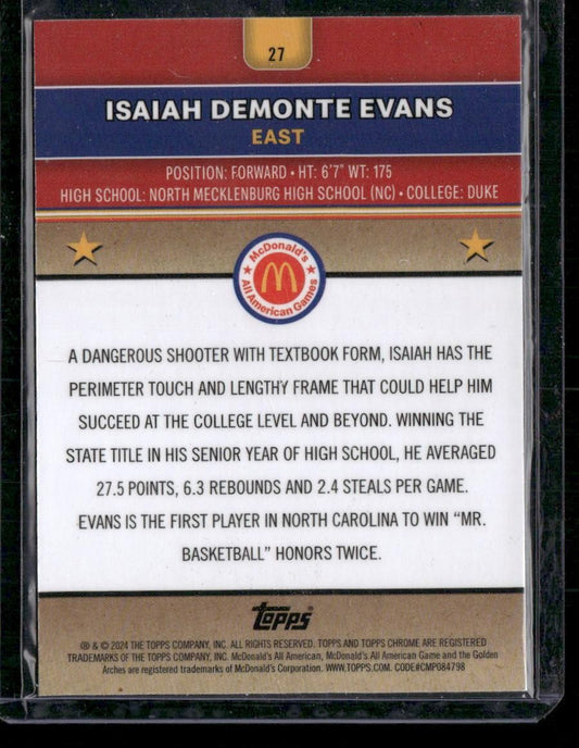 2024 Topps Chrome McDonald's All-American #27 Isaiah Demonte Evans