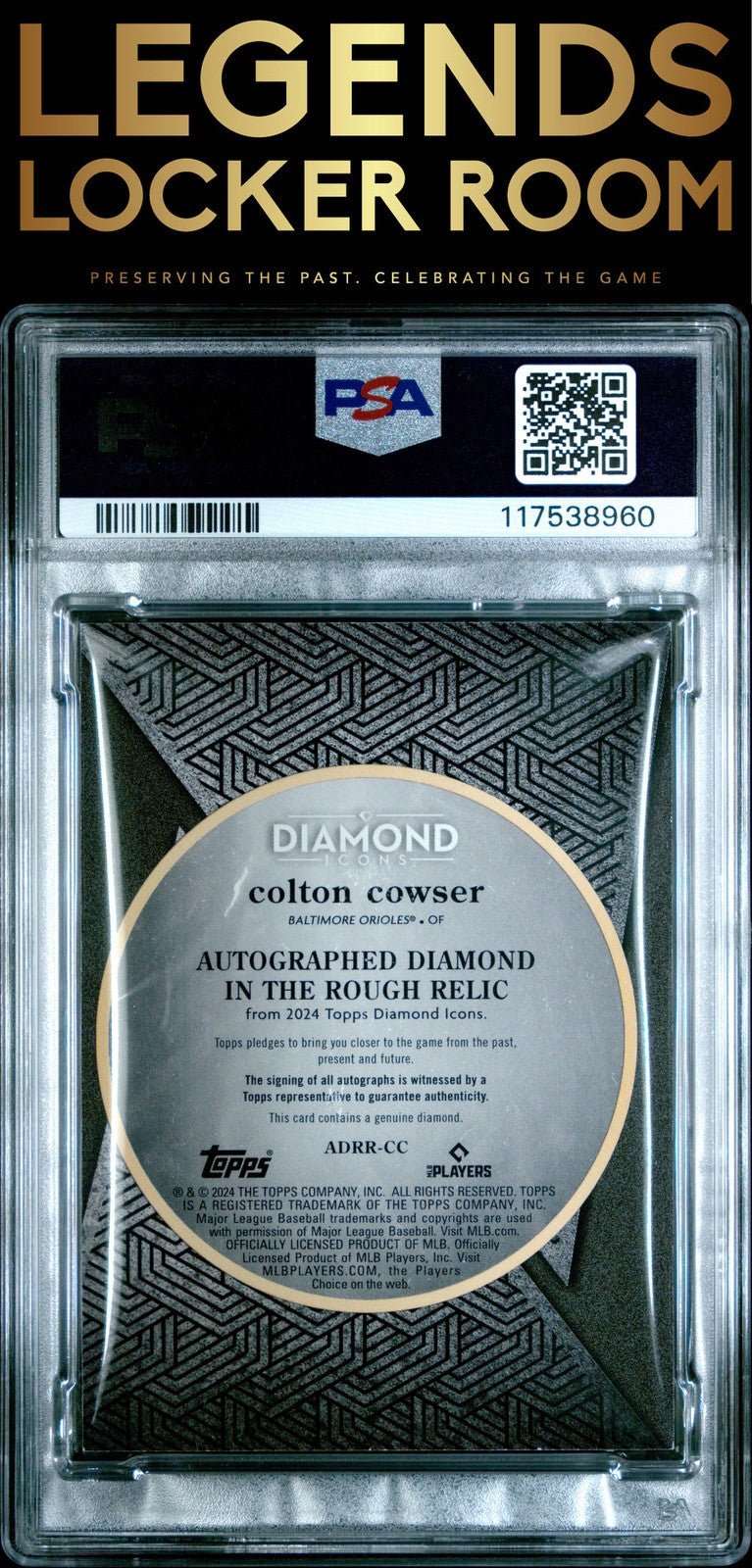 2024 Topps Diamond Icons Auto Diamond In The Rough Relics Colton Cowser PSA 7