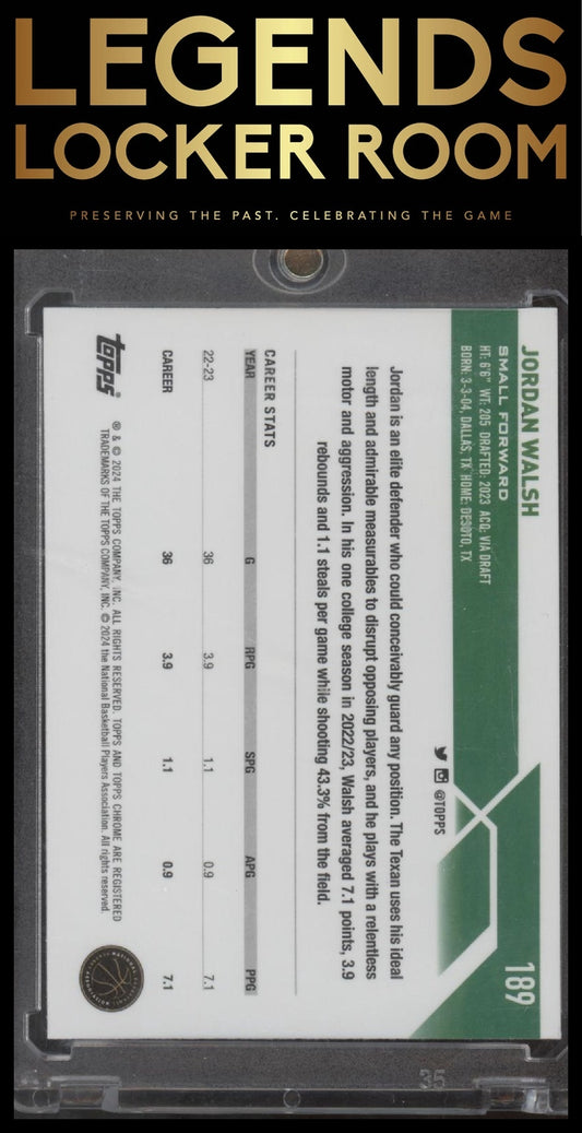 2023-24 Topps Chrome #189 Jordan Walsh Aqua Refractors #/199