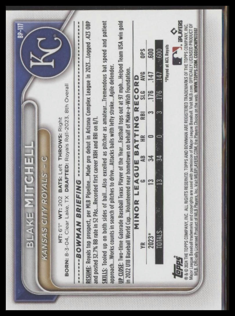 2024 Bowman #BP-117 Blake Mitchell Prospects