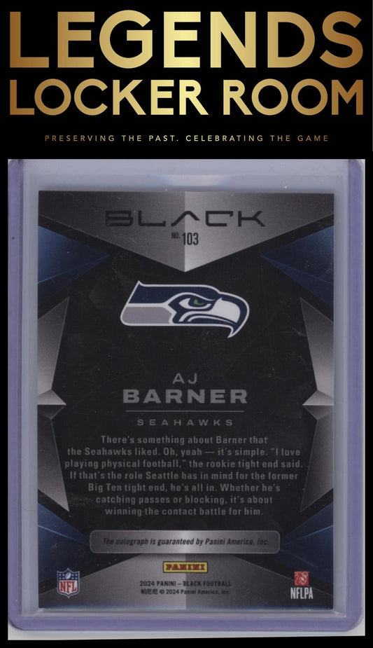2024 Panini Black #103 AJ Barner Rookies Autographs #/199