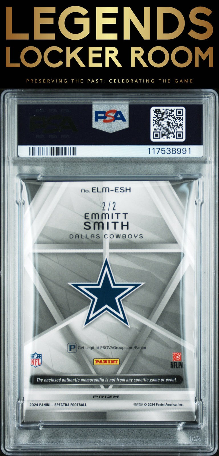 2024 Panini Spectra Epic Legends Materials Emmitt Smith 2/2 Nebula PSA 9