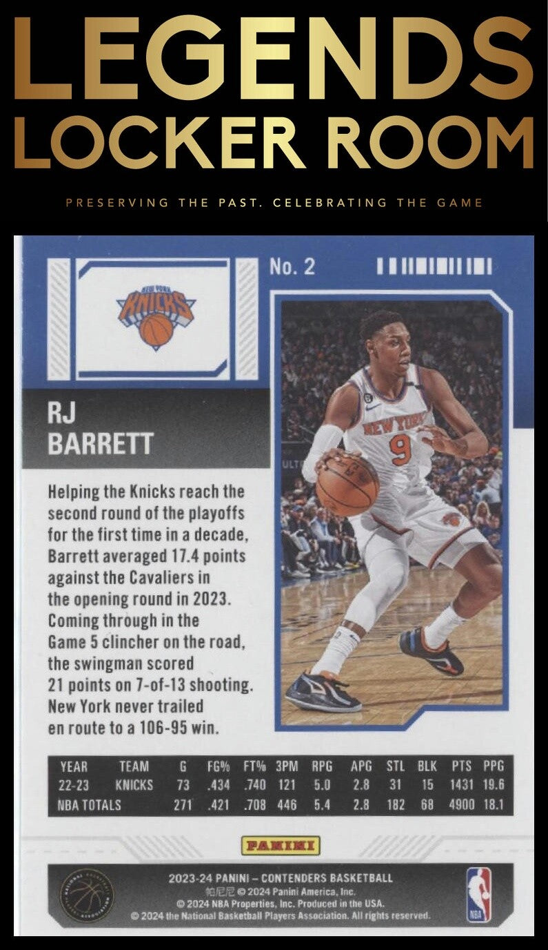 2023-24 Panini Contenders #2 RJ Barrett Season Ticket Retail