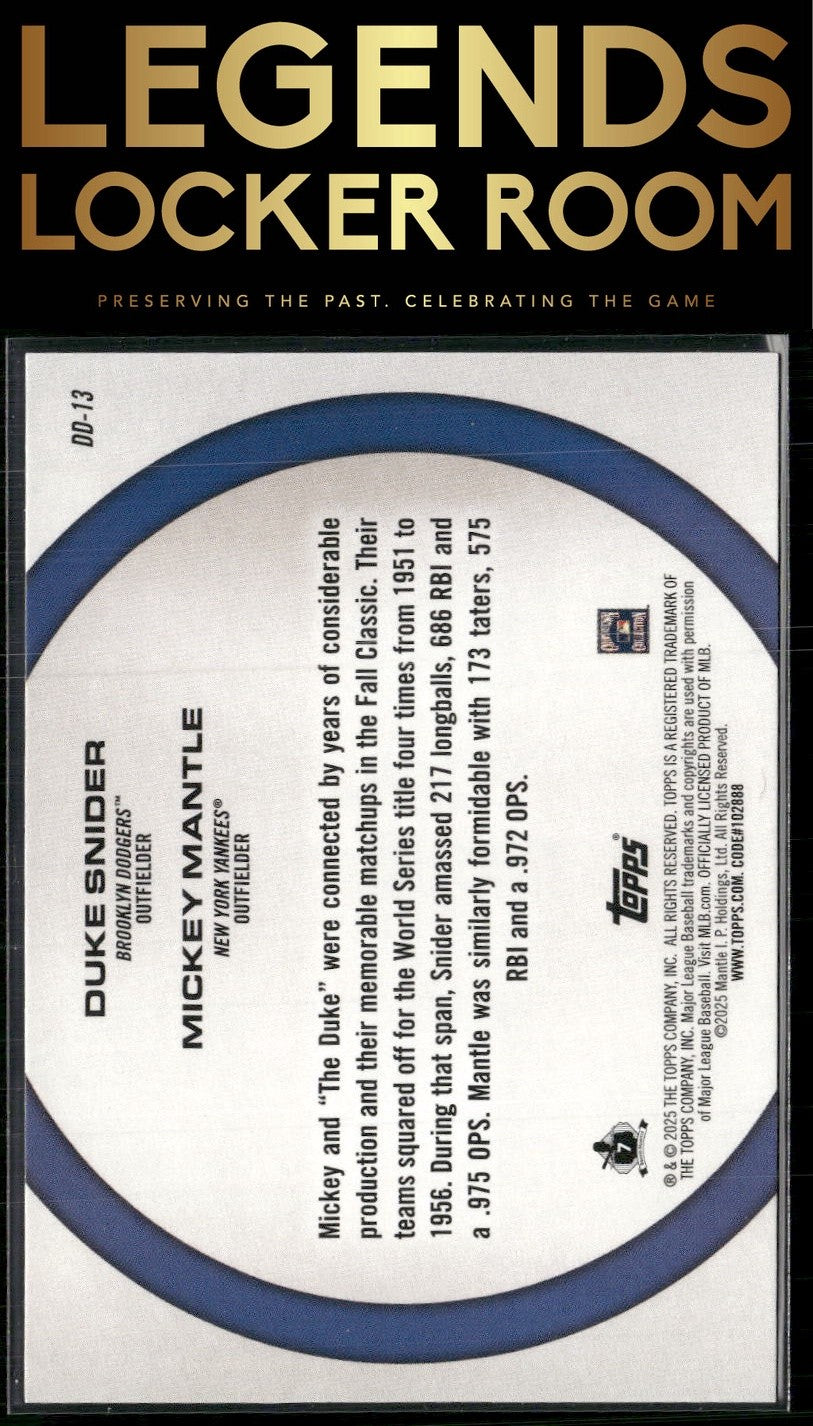 2025 Topps #DD-13 Mickey Mantle / Duke Snider Dynamic Duos