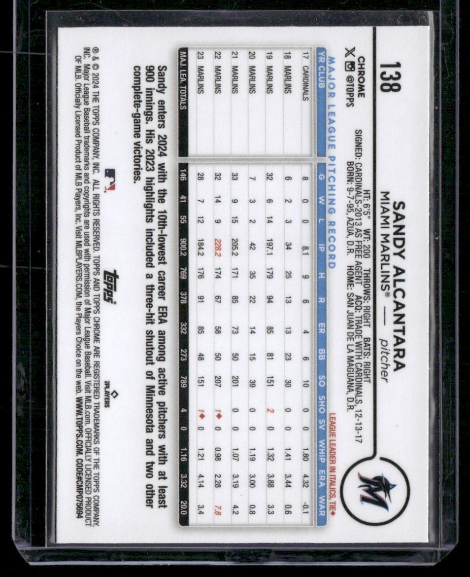 2024 Topps Chrome #138 Sandy Alcantara Pink Refractors