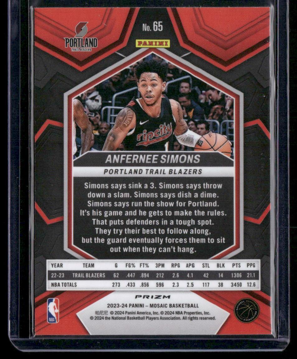 2023-24 Panini Mosaic #65 Anfernee Simons Green