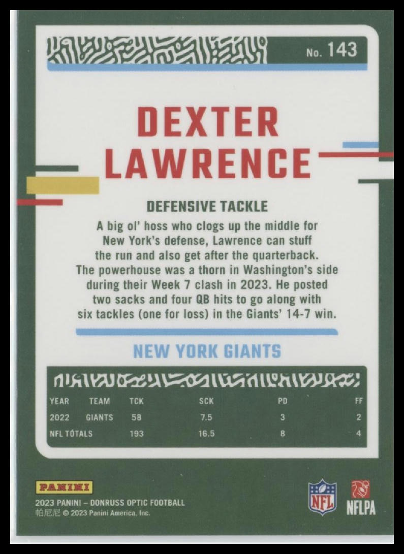 2023 Donruss Optic #143 Dexter Lawrence