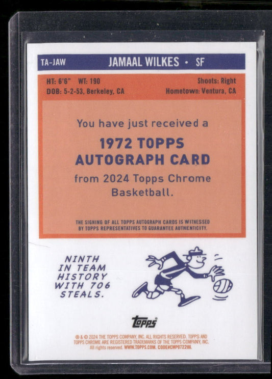 2023-24 Topps Chrome Jamaal Wilkes 1972 Topps Auto Refractors Purple