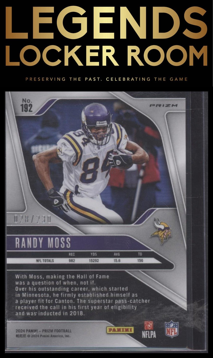2024 Panini Prizm #192 Randy Moss Blue Wave #/230