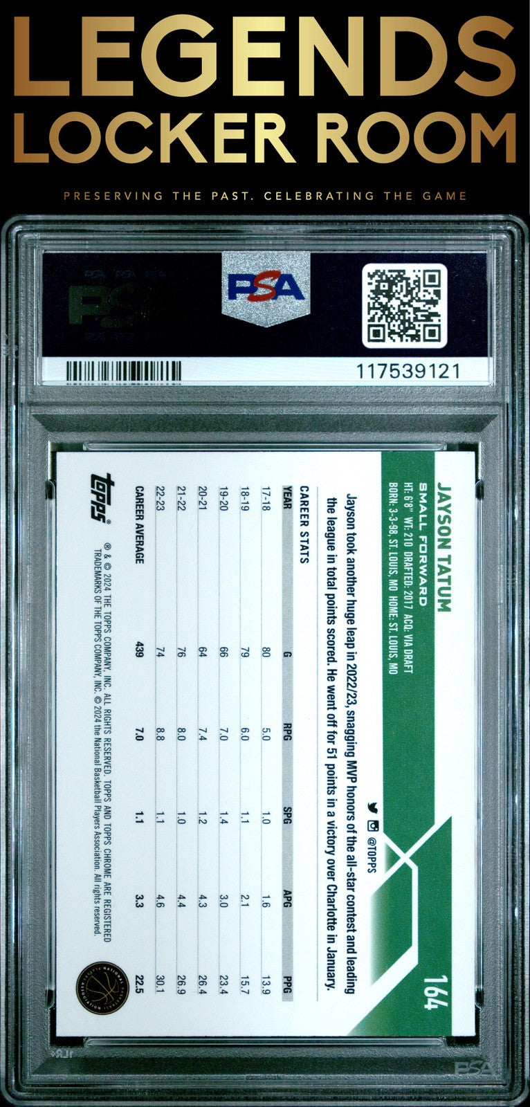 2023 Topps Chrome Sapphire Edition #164 Jayson Tatum Purple /10 PSA 9