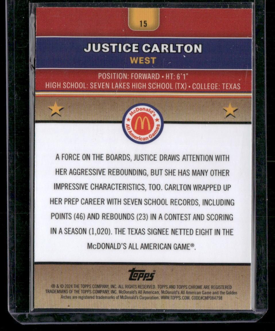 2024 Topps Chrome McDonald's All-American Justice Carlton McFlurry Refractor