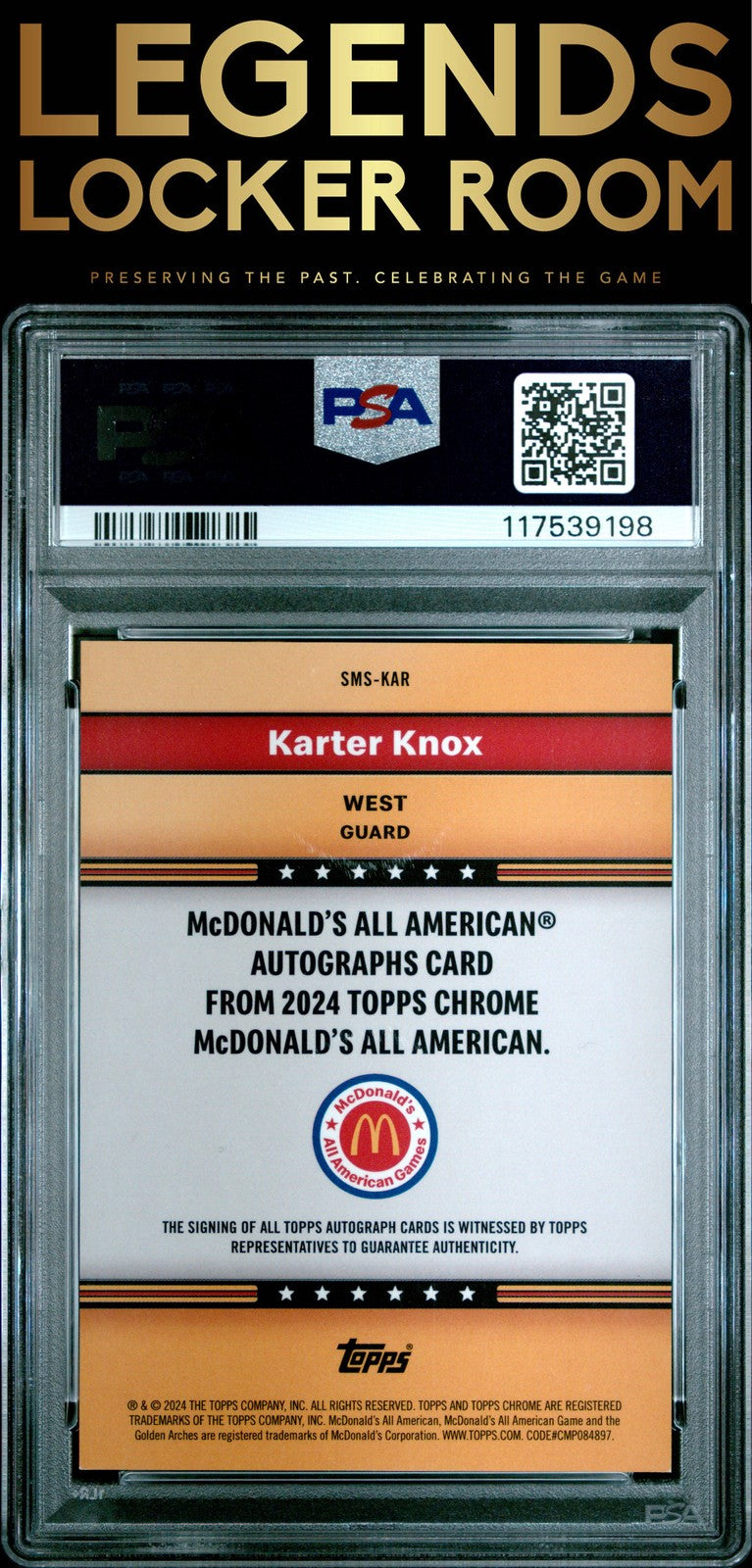 2024 Topps Chrome Mcdonald'S All American Autographs Karter Knox PSA 9