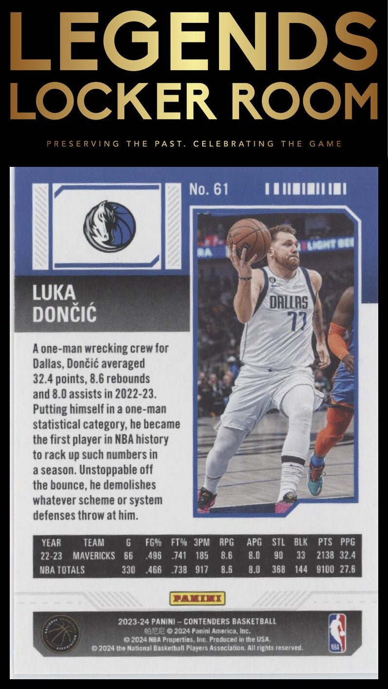 2023-24 Panini Contenders #61 Luka Doncic Game Ticket Green
