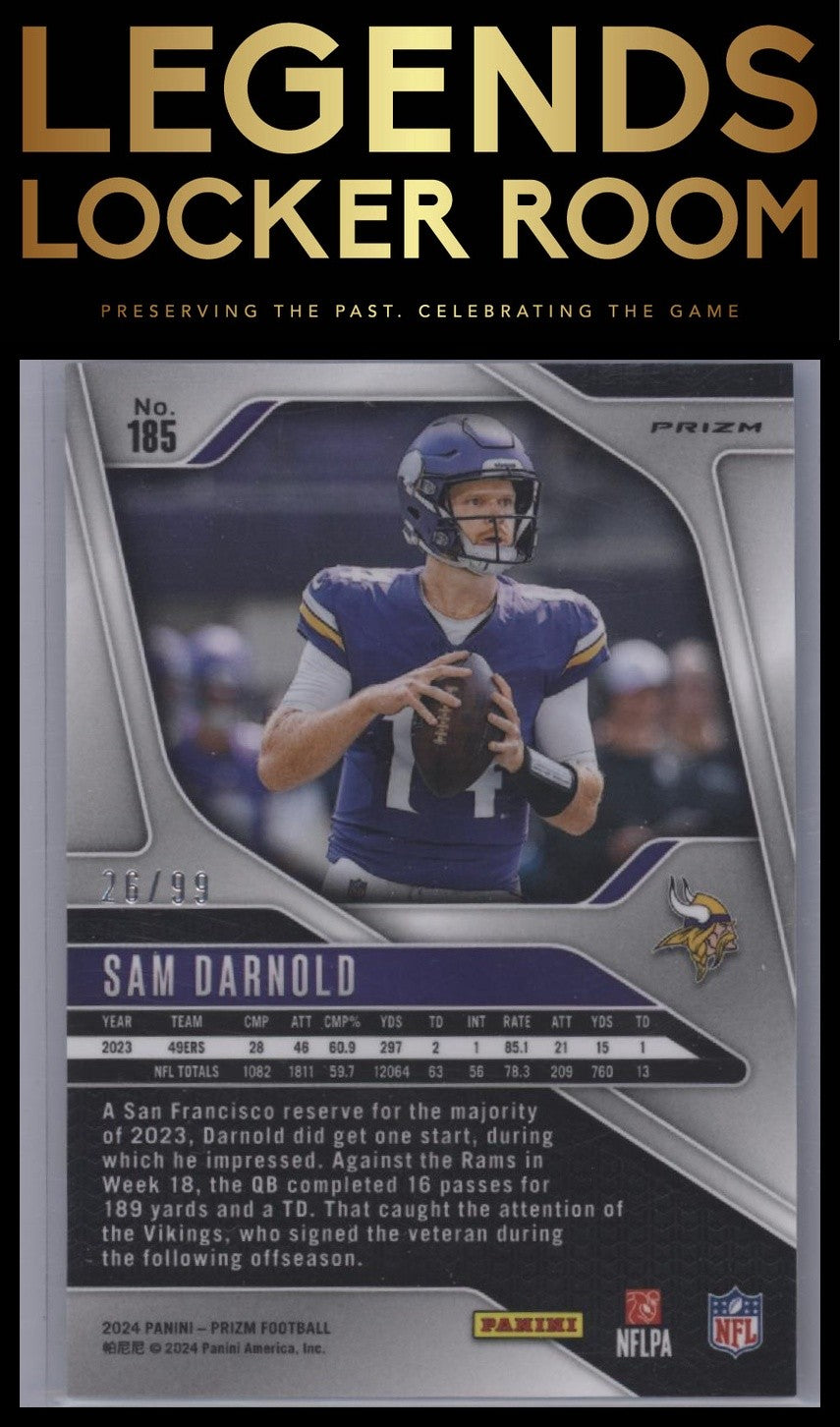 2024 Panini Prizm #185 Sam Darnold Blue Ice #/99