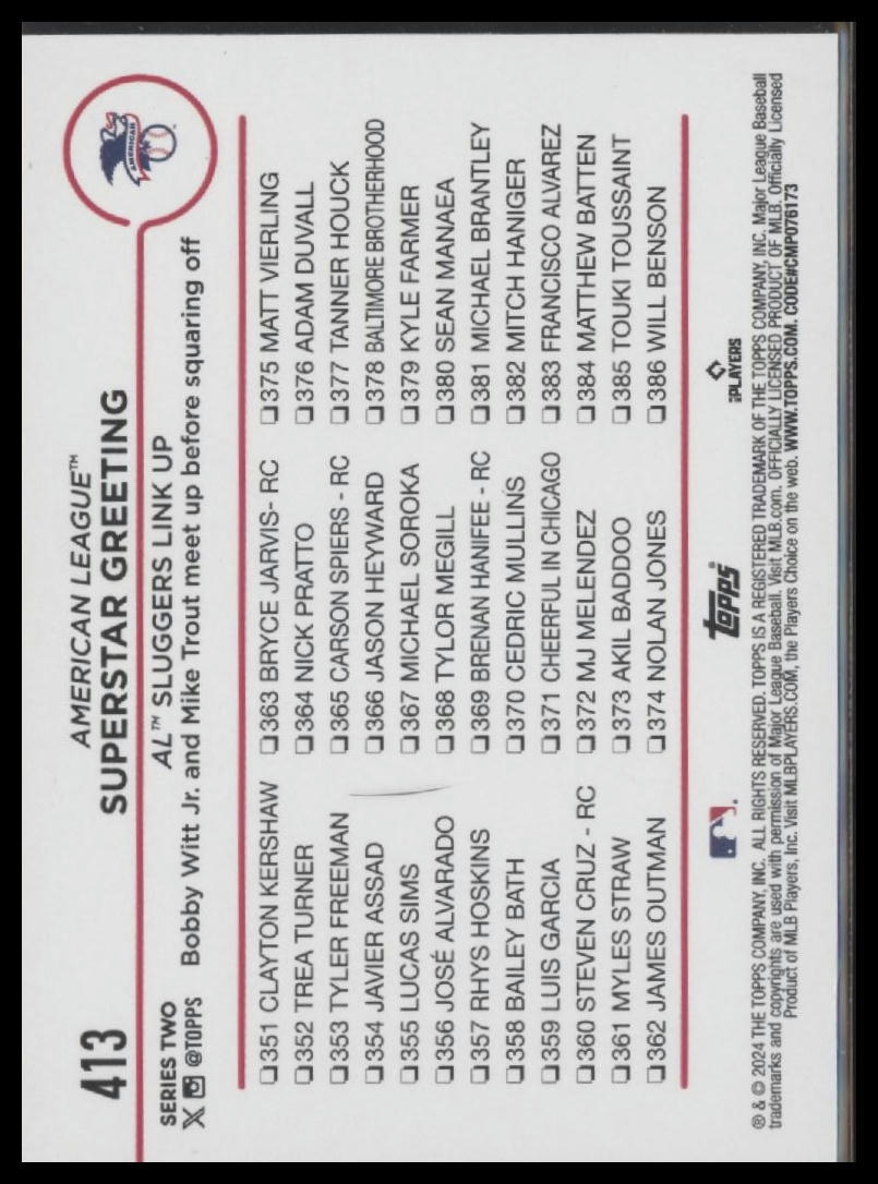 2024 Topps #413 Superstar Greeting (Bobby Witt Jr. / Mike Trout)