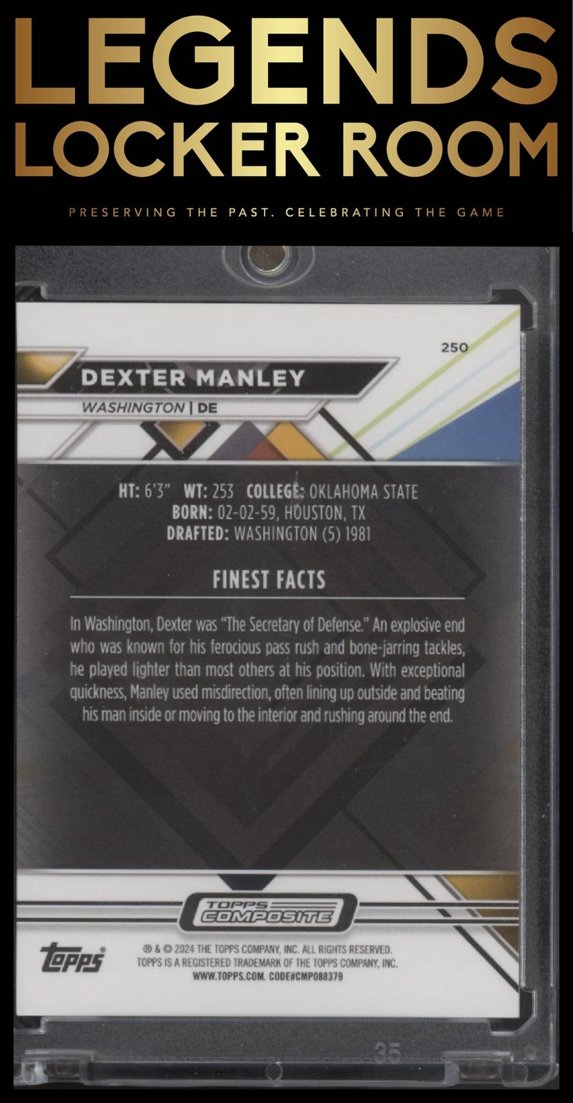 2023 Topps Composite #250 Dexter Manley Finest Sky Blue Refractor #/150